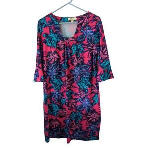 Anthropolgie Aryeh Pink Floral Dress Short Ruffle Sleeve Stretch Women’s Size L